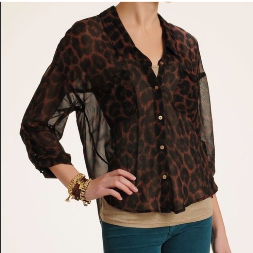 Free People Sheer Leopard Print Blouse